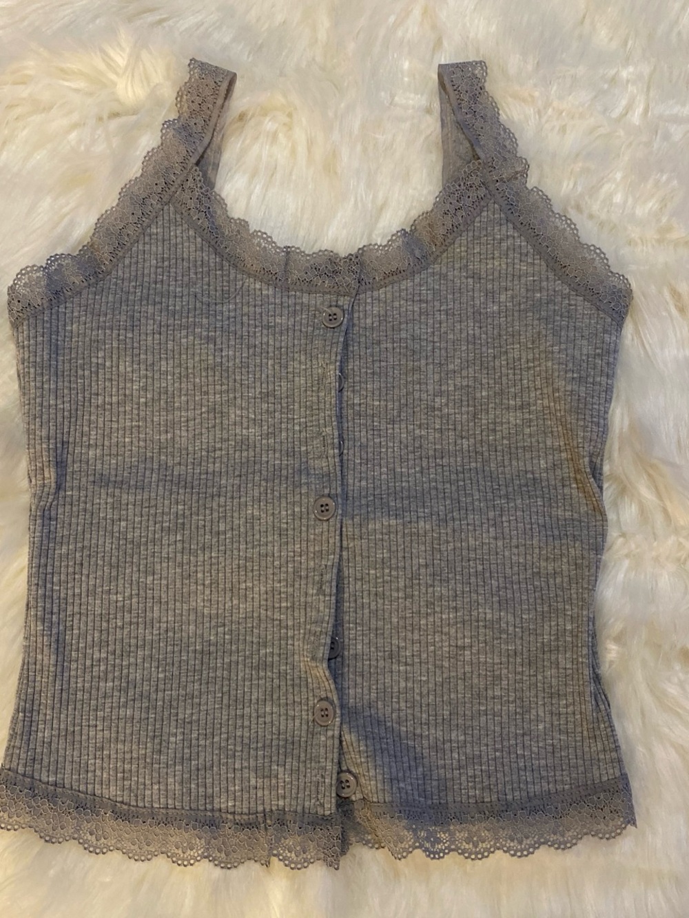 Women's Lace-Trim Ribbed Tank Top - Gray